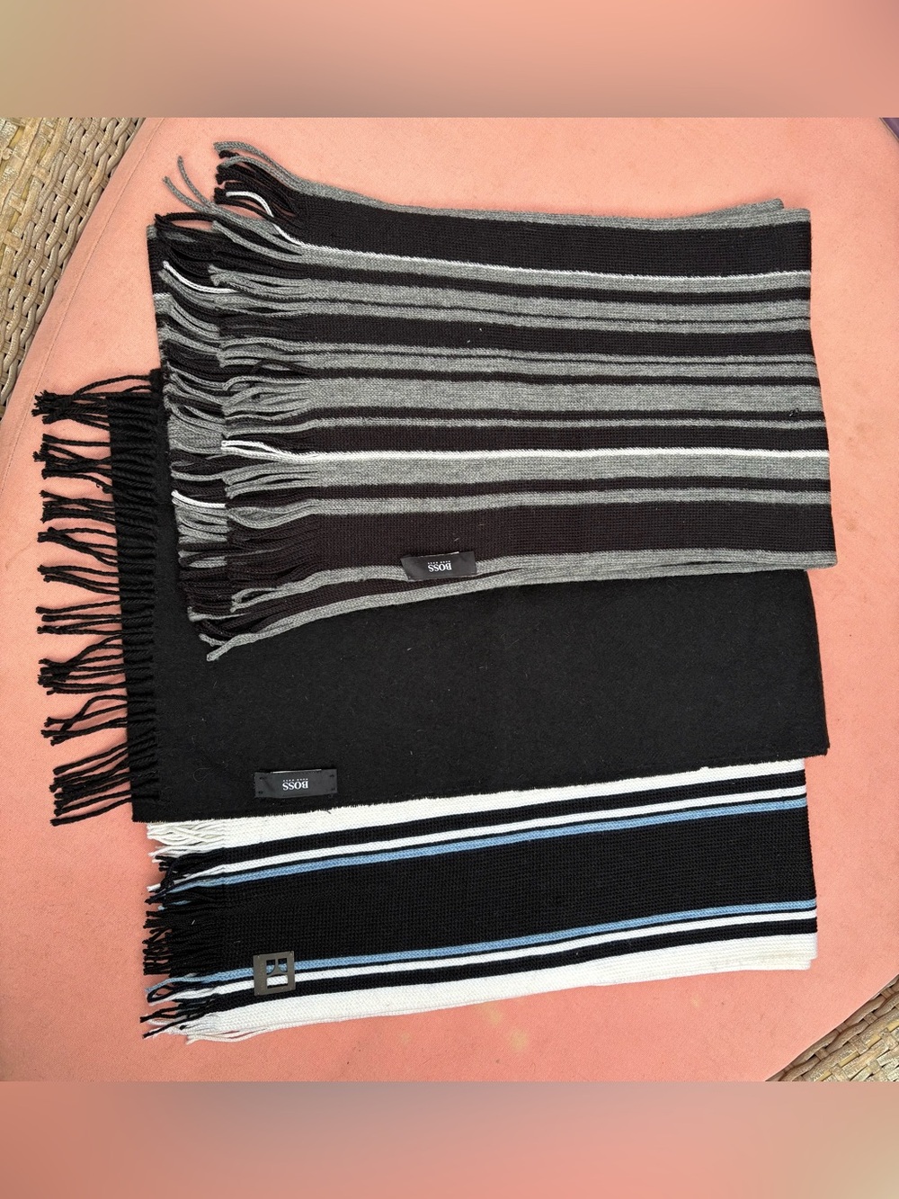 Boss Men's Black, Gray & White Striped Scarf lot